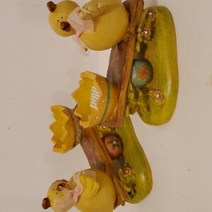 Two Wooden Chick's Easter Egg Or Candle Holders